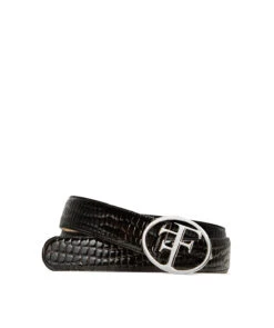 Ceinture PARIS CROCO BRUN Boucle Argent